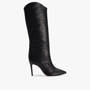 Schutz Maryana Black Croc-Embossed Pointed Toe Knee Boot